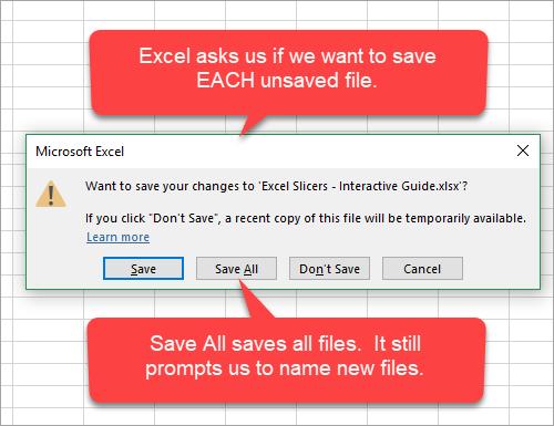 Cách lưu và đóng tất cả các tệp Excel đang mở